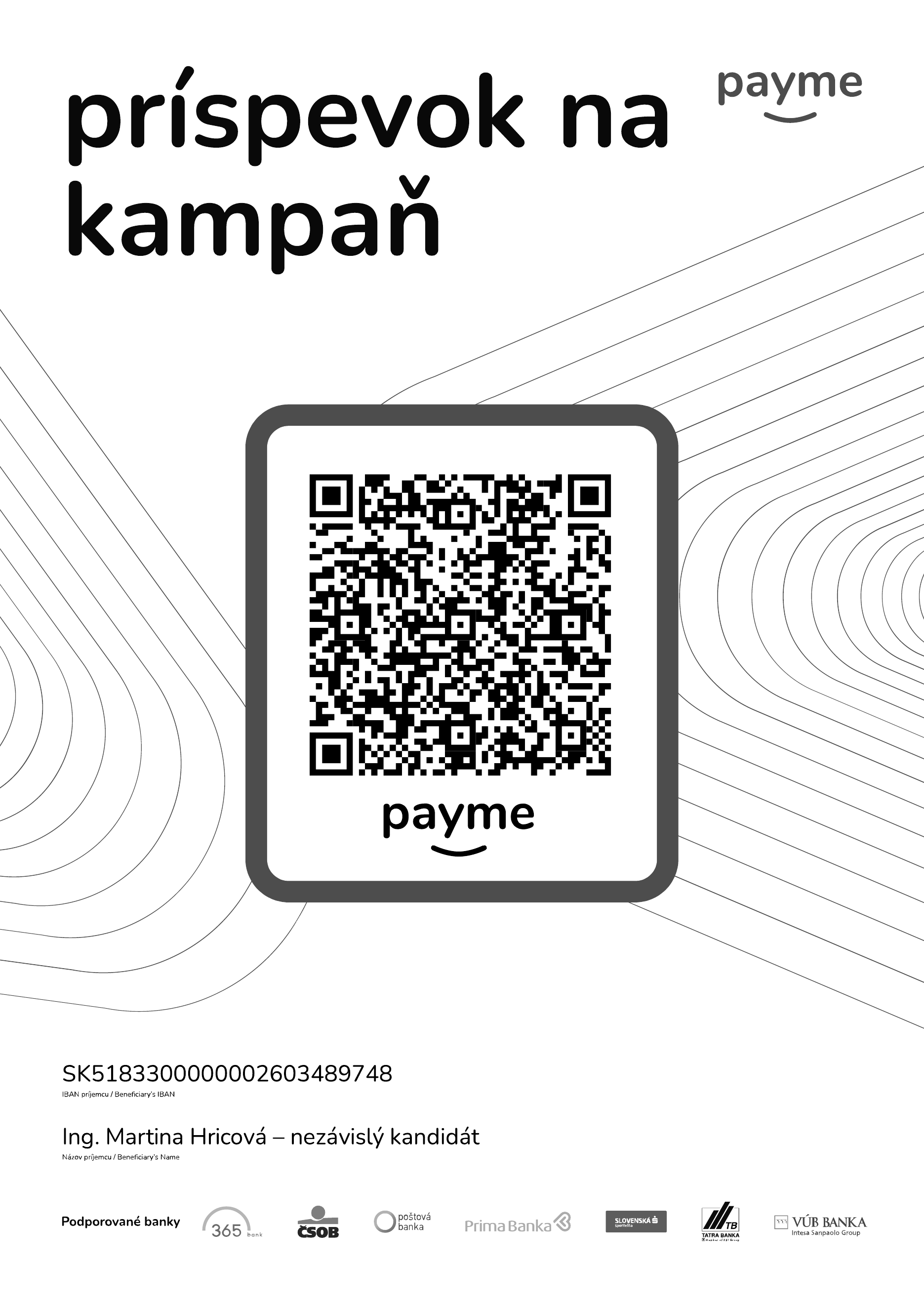 QR kód Payme - príspevok na kampaň Ing. Martina Hricová